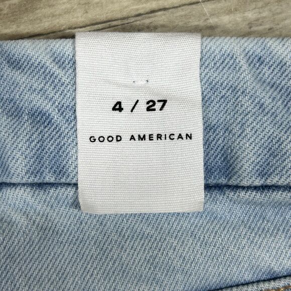 Good American The Weekender Jeans Women 4/27 Blue Straight Leg Raw Hem Indigo248 - Picture 10 of 14